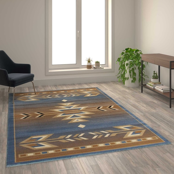 Flash Furniture Blue 6 x 9 Southwestern Style Patterned Area Rug OKR-RG1113-69-BL-GG - main